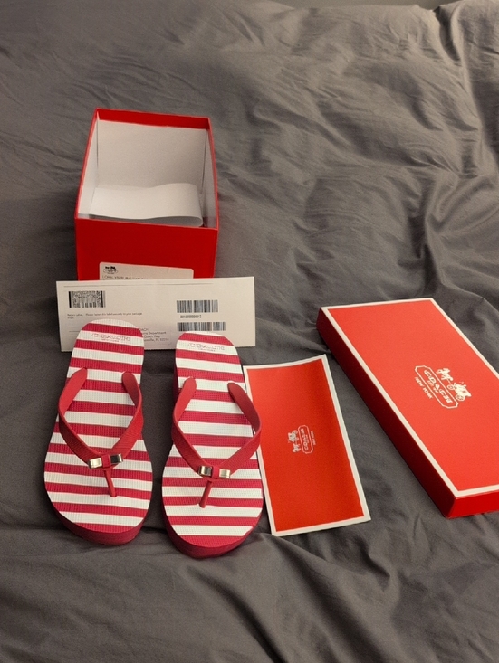 Coach Shoes - Coach Pop Pink and White Platform Flip Flops Size 10